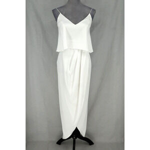 Shona Joy Slip Dress Womens 2 White Chiffon Faux Wrap Bottom Lined Wedding Prom